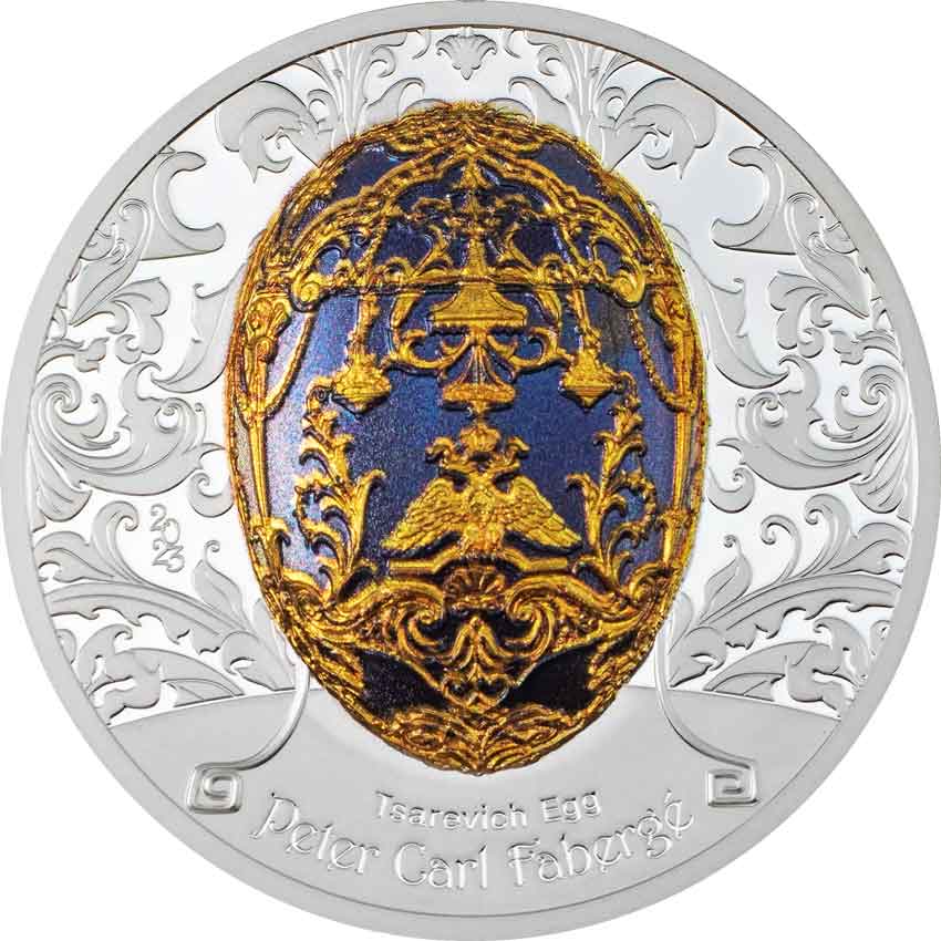 30159_Peter-Carl-Fabergé---Tsarevich-Egg_r 2023 Mongolia 2 Ounce Faberge Tsarevich Egg Silver Proof Coin
