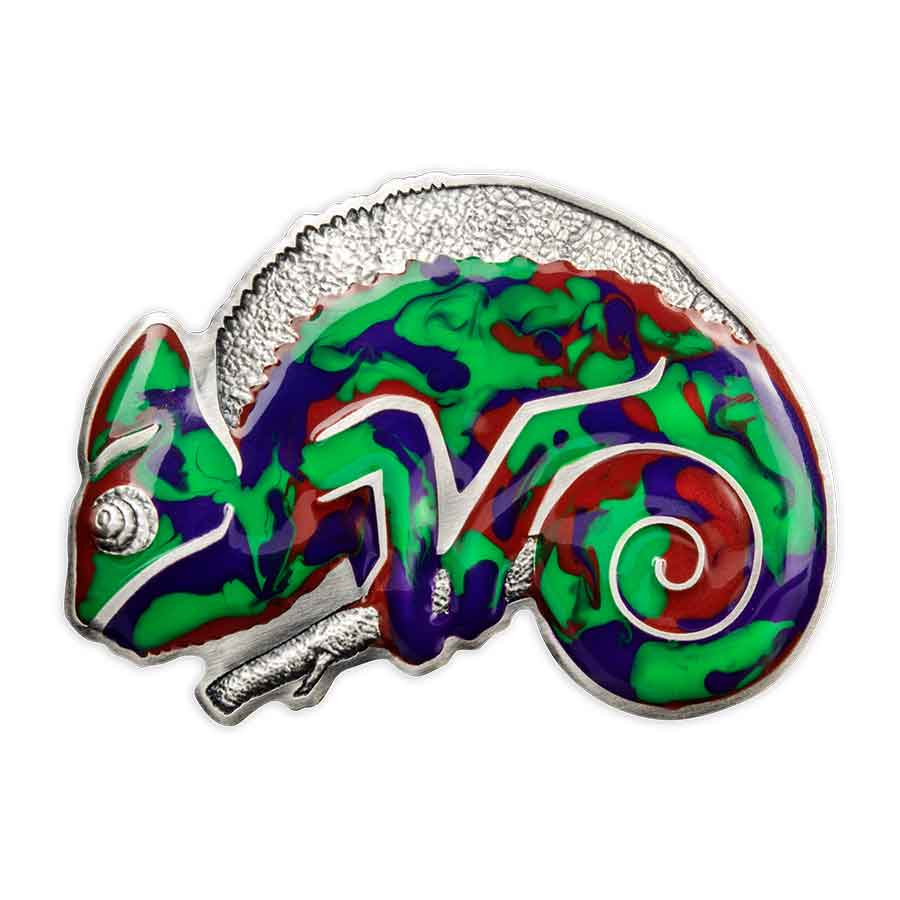 Chameleon-Rev 2023 Barbados Chameleon 3 oz Enamel Silver Coin