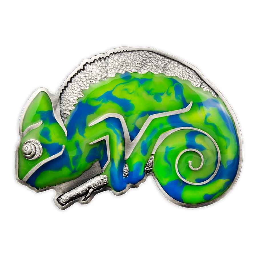 Chameleon-Rev2 2023 Barbados 3 Ounce Shift of Color Chameleon Enamel Silver Coin