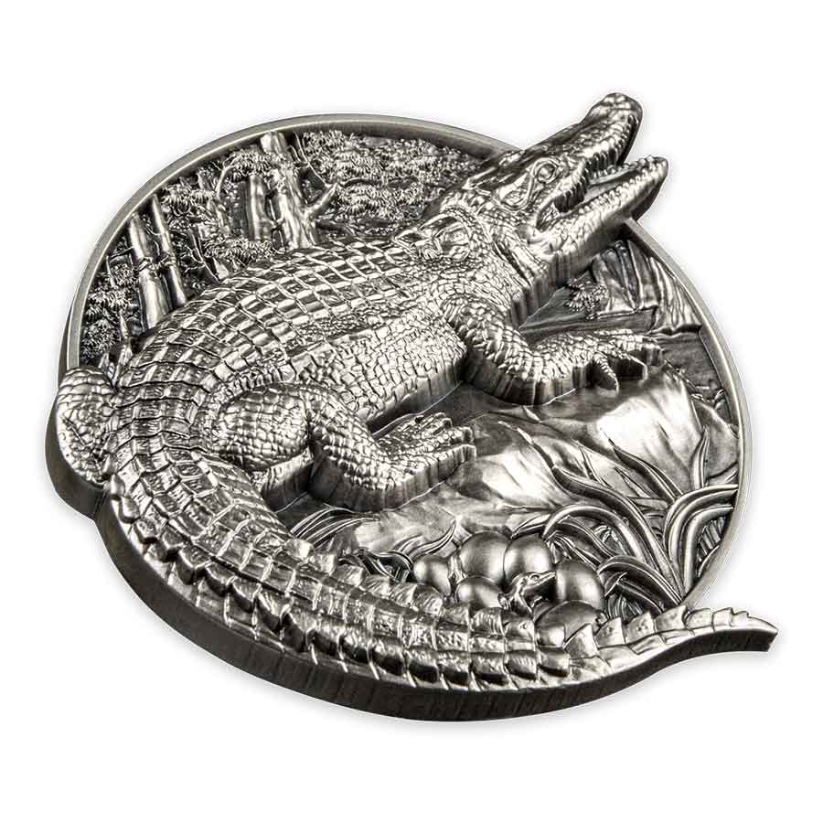 Crocodile-Iso 2023 Crocodile Protecting Wildlife Crocodile 5 oz Ultra High Relief Silver Coin
