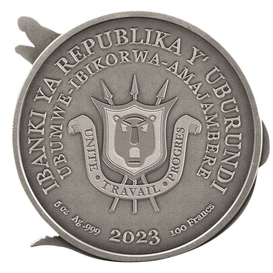 Crocodile-Obv 2023 Burundi 5 oz Protecting Wildlife Crocodile Ultra High Relief Silver Coin