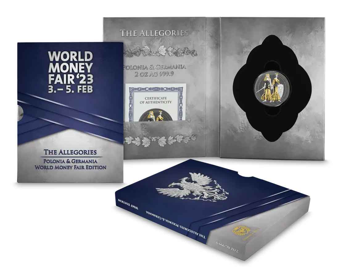 polonia_germania_2oz_emf_efition_set_2023 WMF Allegories Polonia & Germania Gold Ruthenium Silver Round