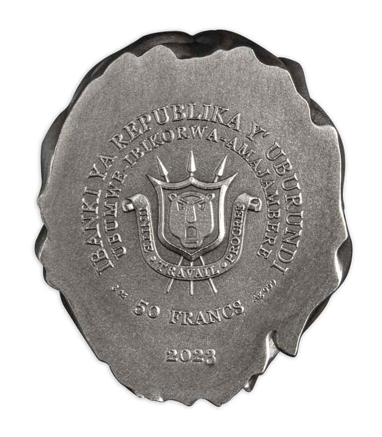 2023 Burundi 3 Ounce Lion Head 3D Minted Antiqued Silver Coin