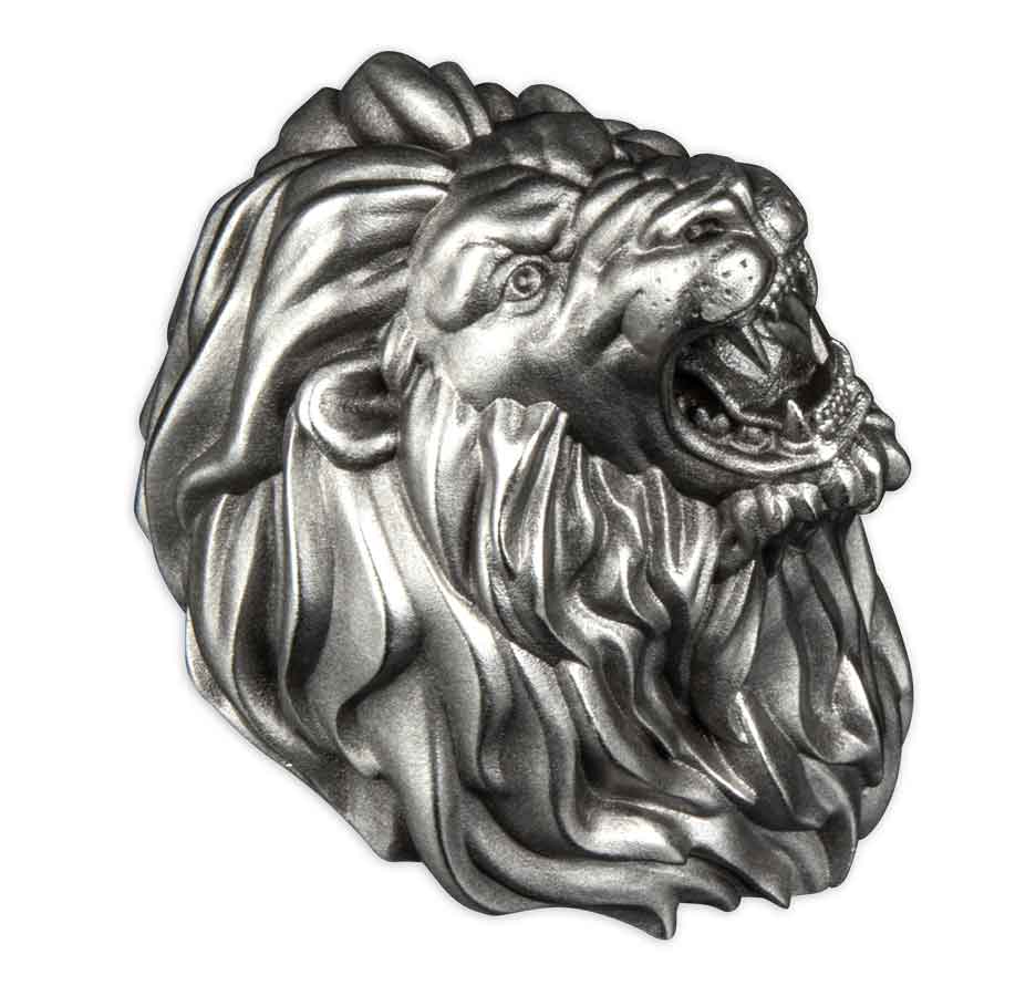 23Burundi_LionsHead_3oz_Ag_RV_oblique 2023 Lion Head 3D Minted Silver Coin