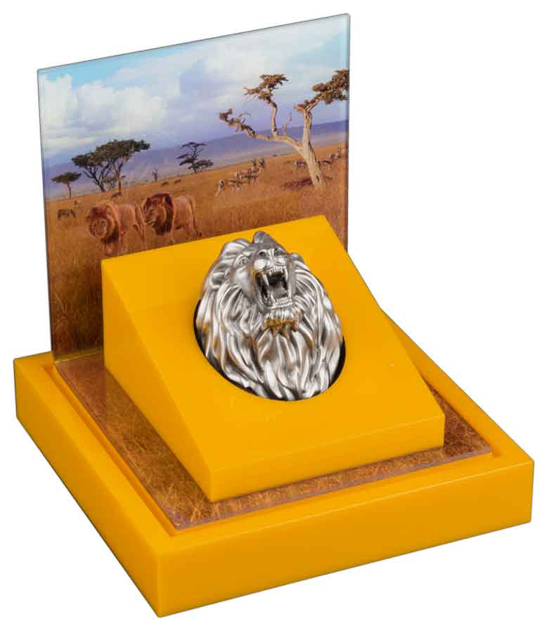 2023 Burundi 3 Ounce Lion Head 3D Minted Antiqued Silver Coin