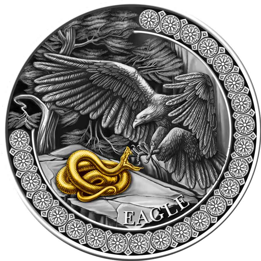 HW_Eagle_rev_1000x1000 2023 Ghana 50 Grams Hunting in the Wild Eagle High Relief Silver Coin