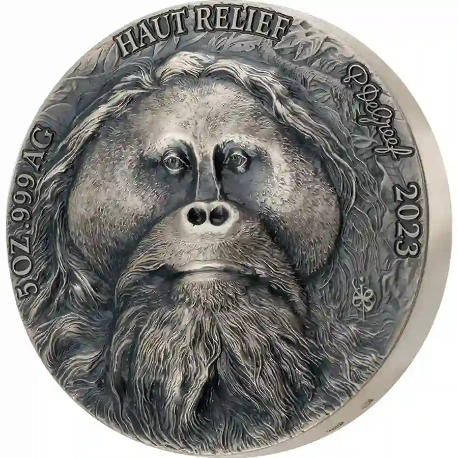 1103663_B5Asia_Orangutan_av 2023 Ivory Coast 5 Ounce Asian Big 5 Orangutan Ultra High Relief Silver Coin
