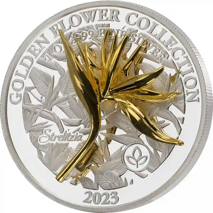 1108396_GFC_Strelitzia_av 2023 Samoa 1 Ounce Golden Flower Collection Strelitzia Silver Proof Coin