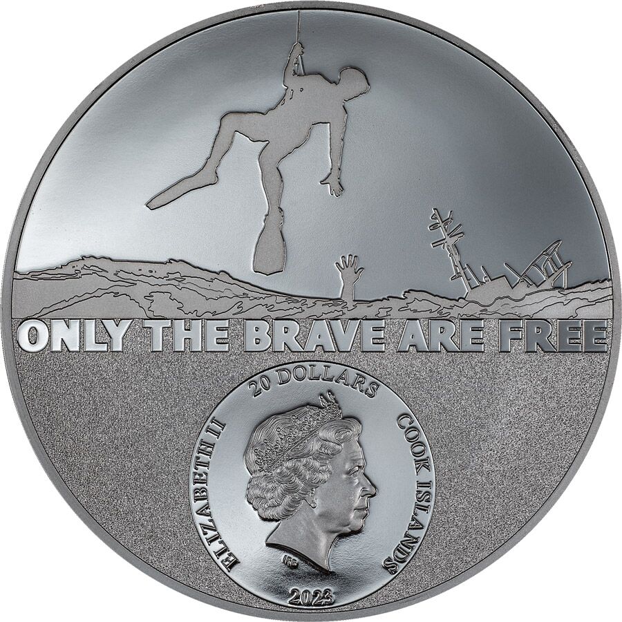 30243_Real-Heroes---2023_Rescue-Swimmer_o 2023 Cook Islands 3 oz Real Heroes Coast Guard UHR Black Proof Silver Coin