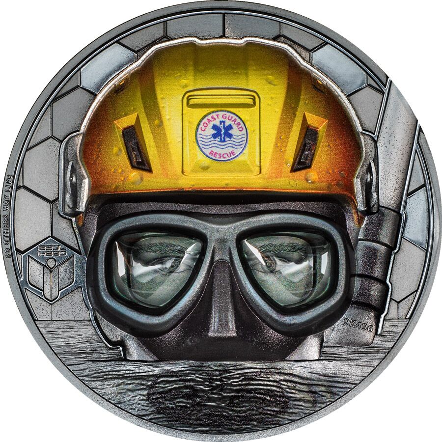 30243_Real-Heroes---2023_Rescue-Swimmer_r 2023 Cook Islands 3 Ounce Real Heroes Coast Guard Ultra High Relief Black Proof Silver Coin