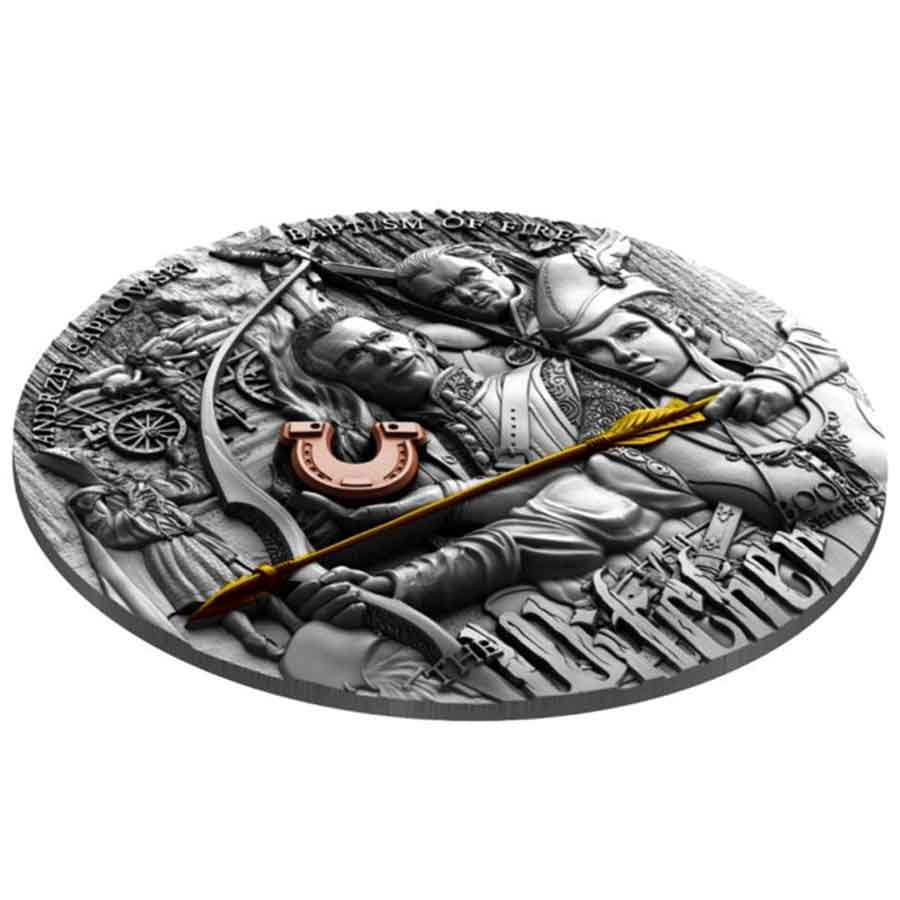 18737-(1) 2023 Witcher Baptism of Fire 2 oz High Relief Silver Coin