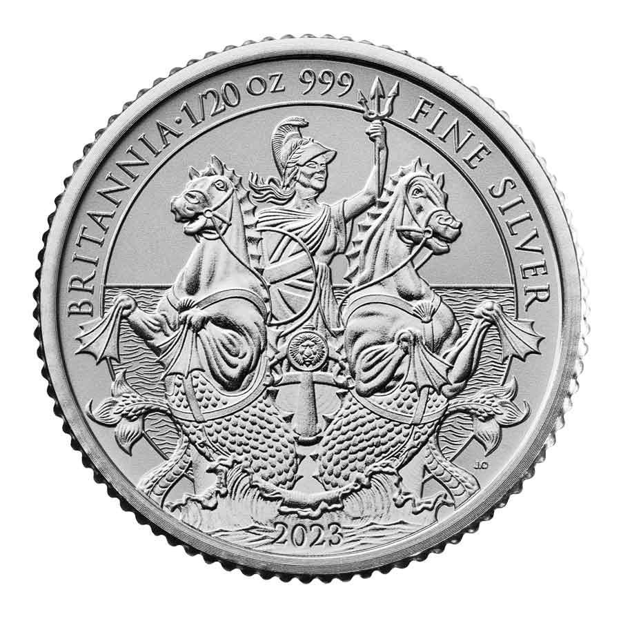 The-Britannia-2023-Frosted-Set-1-20oz-Reverse---BR23SFRFS 2023 1/20 oz Britannia Reverse Frosted Silver Proof Coin
