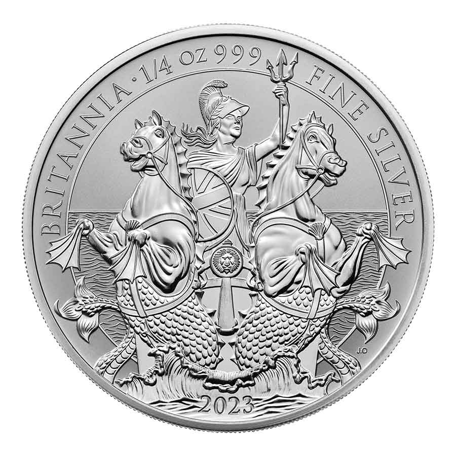 The-Britannia-2023-Frosted-Set-1-4oz-Reverse---BR23SFRFS 2023 1/4 oz Britannia Reverse Frosted Silver Proof Coin