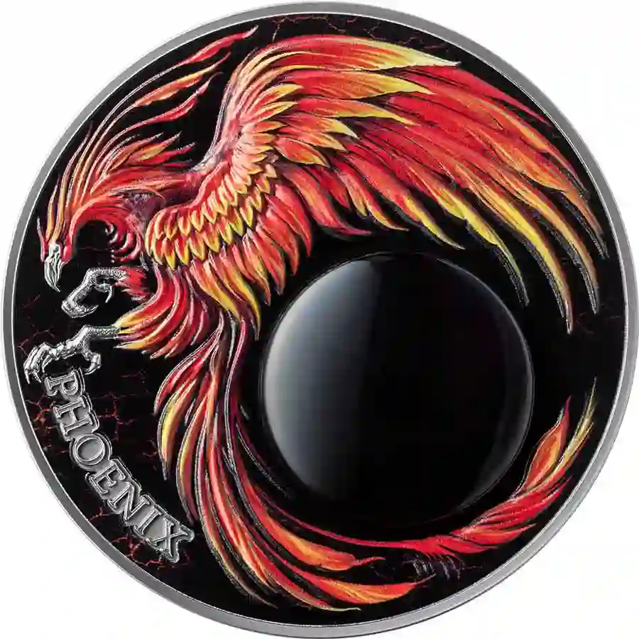 CF_Phoenix_rev_1000x1000 2023 Ghana 2 Ounce Phoenix Obsidian Insert High Relief Silver Coin