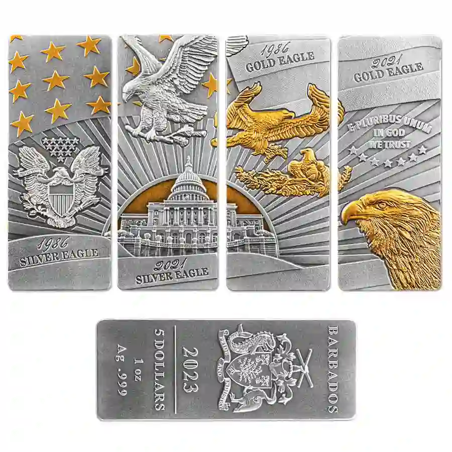 Eagle-1 2023 Barbados 4 X 1 Ounce American Eagle Color Silver Coin Collection