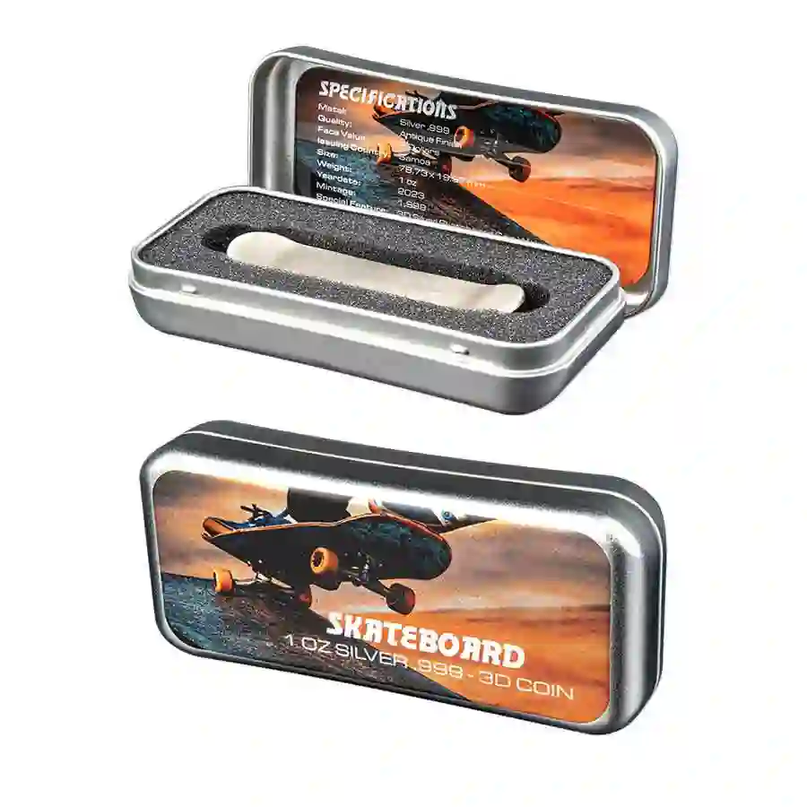 Skateboard-3 Skateboard 1 oz Antique Finish Silver Coin