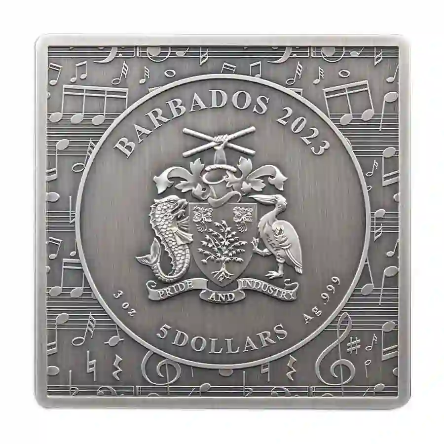 record-obv 2023 Barbados 3 oz 75th Anniversary Vinyl Record Gold Plated Silver Coin