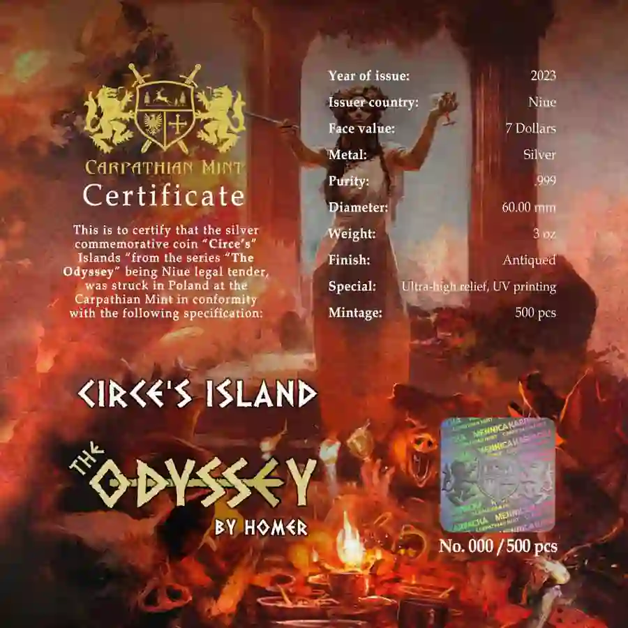 CoA 2023 Homer Odyssey Circe's Island Ultra High Relief UV Color Silver Coin