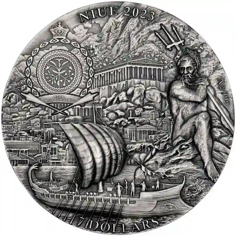 Obverse 2023 Niue 3 oz Odyssey Circe's Island Ultra High Relief UV Color Silver Coin