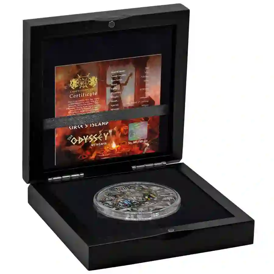 Opened_box 2023 Circe's Island 3 oz Ultra High Relief UV Color Silver Coin