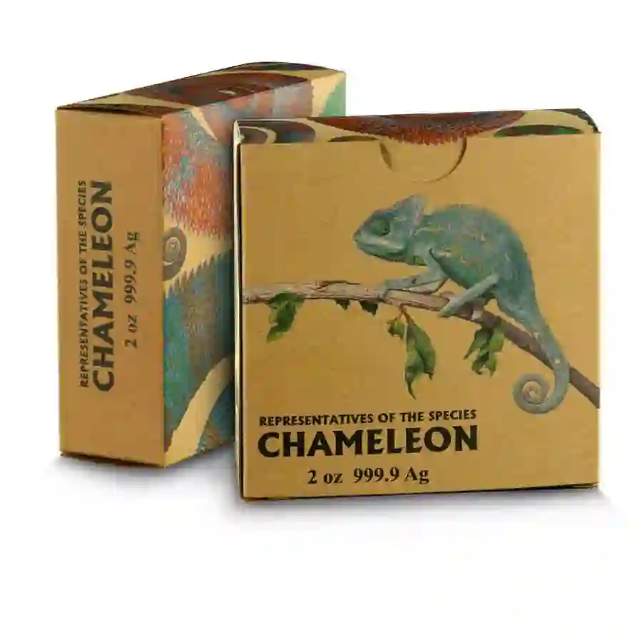 niue-island-2023-chameleon-2-oz-silve-outer 2023 Niue Representitives of the Species Chameleon 2 oz UHR Enobled Silver Coin