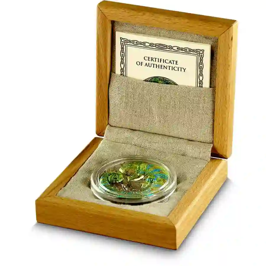 niue-island-2023-chameleon-2-oz-silver-box 2023 Chameleon 2 oz UHR Enobled Silver Coin