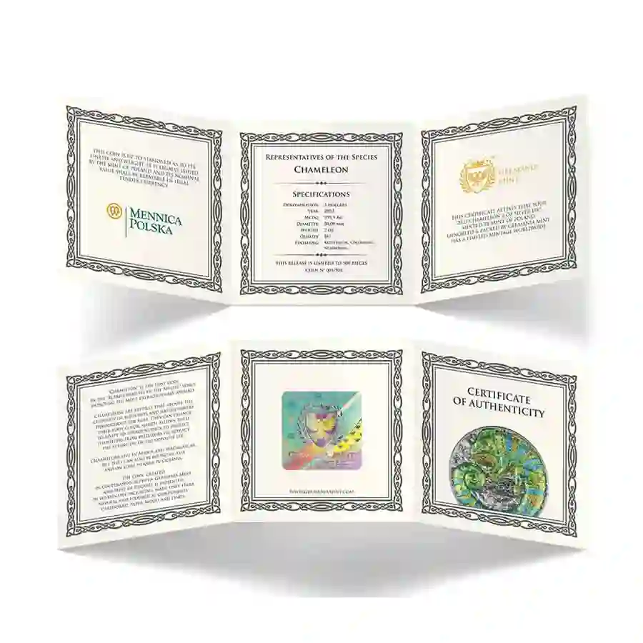 niue-island-2023-chameleon-2-oz-silver-hr-cert 2023 Niue Germania Chameleon UHR Enobled Silver Coin