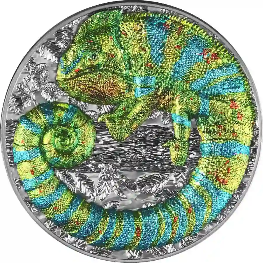 niue-island-2023-chameleon-2-oz-silver-hr_a_900 2023 Niue 2 Ounce Representitives of the Species Chameleon UHR Enobled Silver Coin