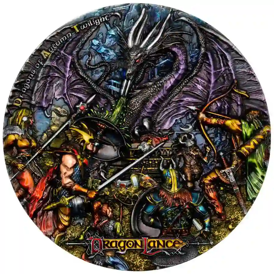 Dragonlance_reversex 2023 Niue 3 Ounce Dragonlance Ultra High Relief UV Color Silver Coin