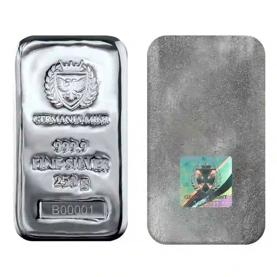 250-bar Germania Mint 250 Gram 99.99% Silver Cast Bar