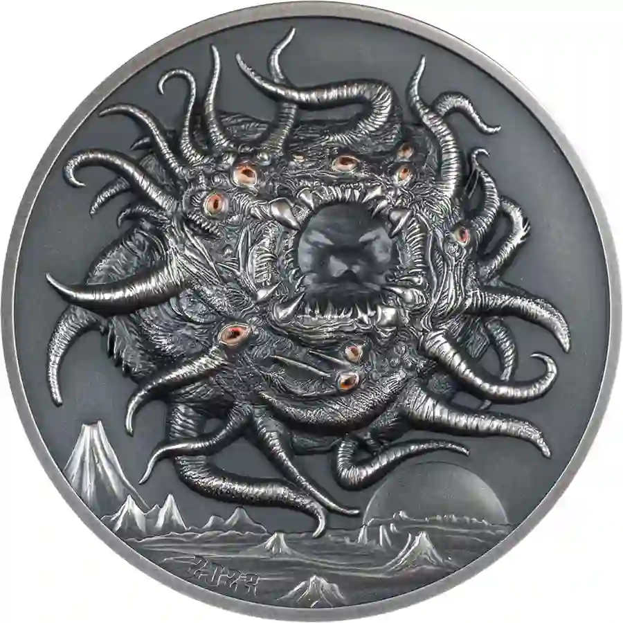 30401_H.Pcc 2023 Palau 3 Ounce H.P. Lovecraft Azathoth Antique Finish Silver Coin