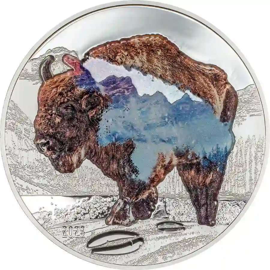 30402_Into-the-Wild---Bison_r 2023 Mongolia 2 Ounce Into the Wild Bison Ultra High Relief Silver Proof Coin