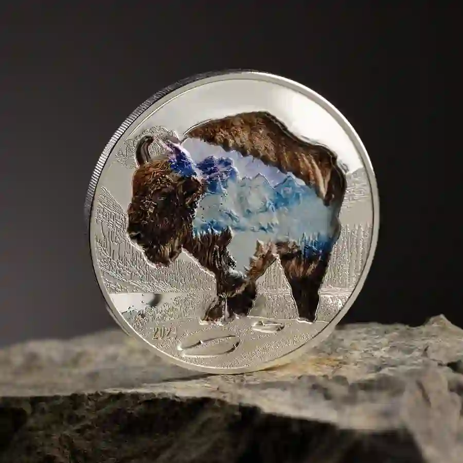 30402_Into-the-Wild---Bison_s1 2023 Mongolia Bison Ultra High Relief Silver Proof Coin
