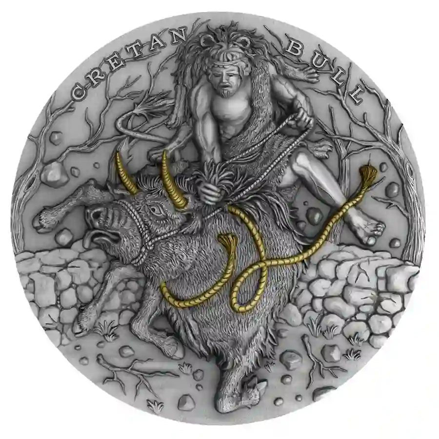 rev 2023 Niue 2 Ounce Twelve Labours of Hercules Cretan Bull High Relief Silver Coin