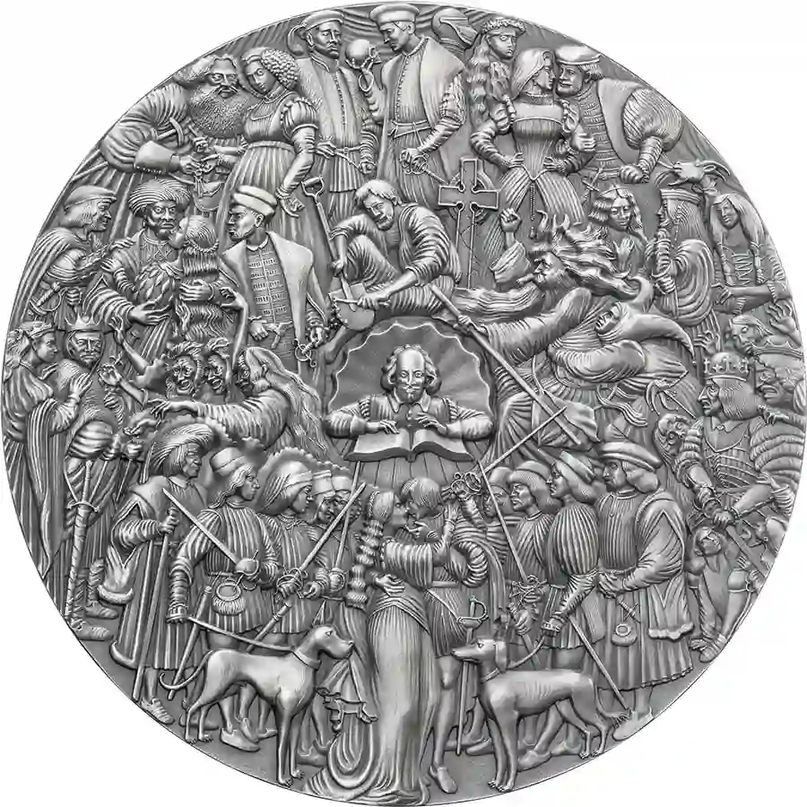 William-Shakespeare-First-Folio_rev_1000x1000 2023 Cameroon 5 Ounce William Shakespeare First Folio High Relief Silver Coin