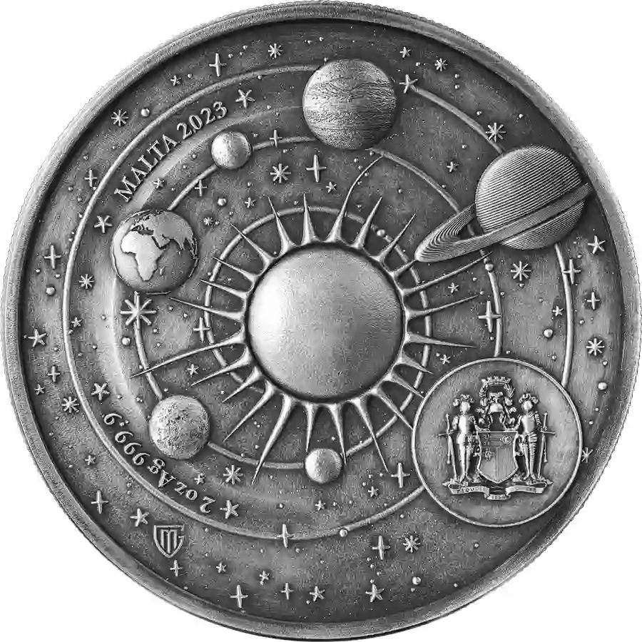 malta-copernicus-2oz-silver-bu-900px_r 2023 Malta 2 oz Nicolaus Copernicus Antiqued Silver Coin