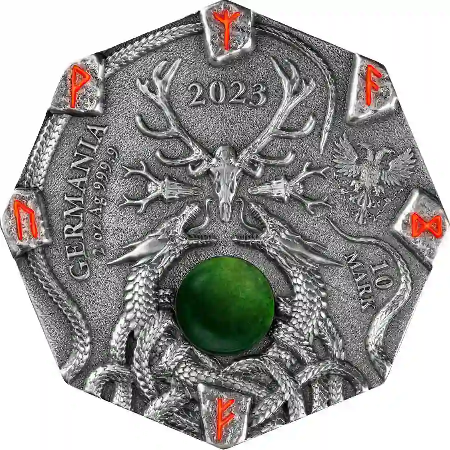 2-oz-uv 2023 Germania Witchcraft Seeress Ultra High Relief Silver Round