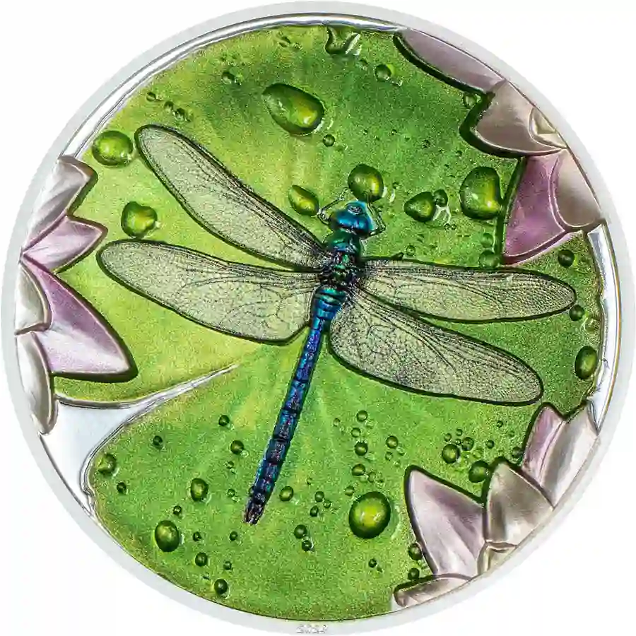 30464_Lily-Pad_Dragonfly_r 2024 Palau 1 Ounce Lily Pad Dragonfly High Relief Colored Silver Proof Coin