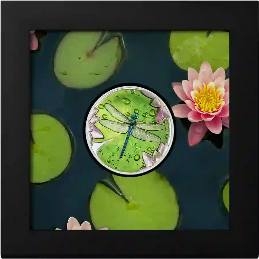 30464_Lily-Pad_Dragonfly_x 2024 Lily Pad Dragonfly 1 oz High Relief Colored Silver Proof Coin