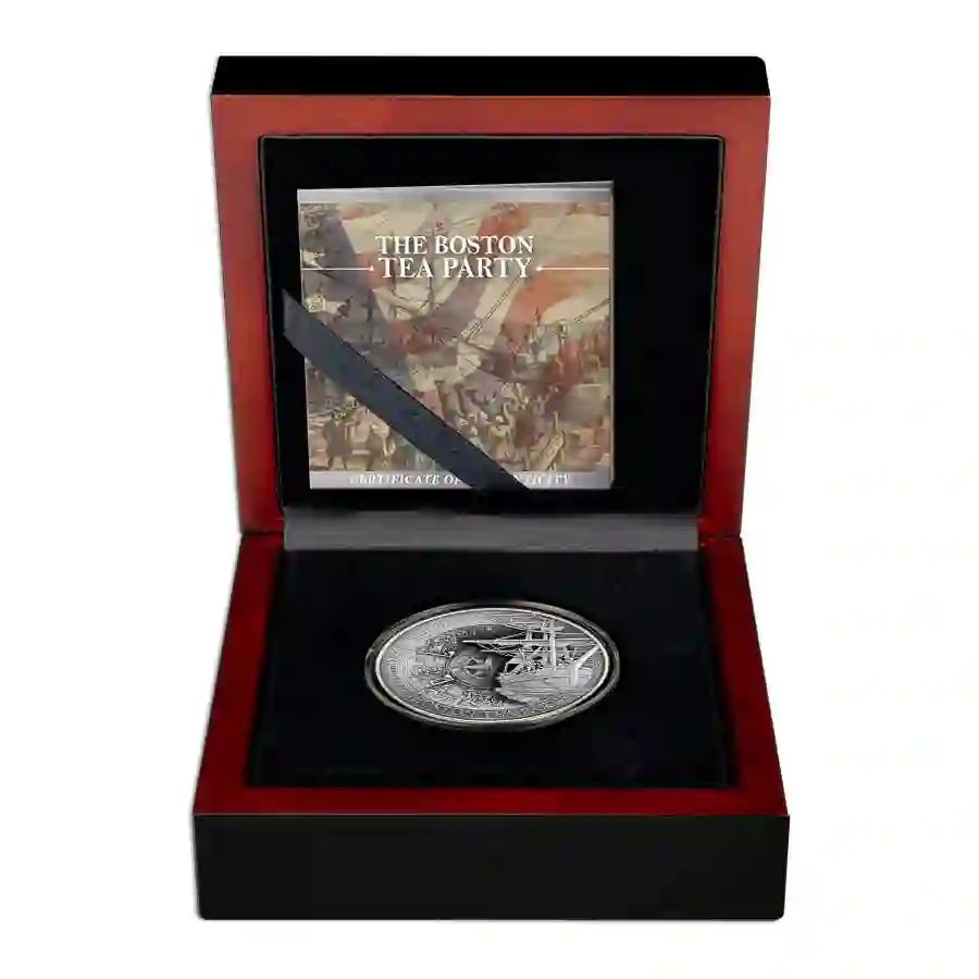 Boston_Tea_Party_set 2023 Barbados Boston Tea Party Ultra High Relief Silver Coin