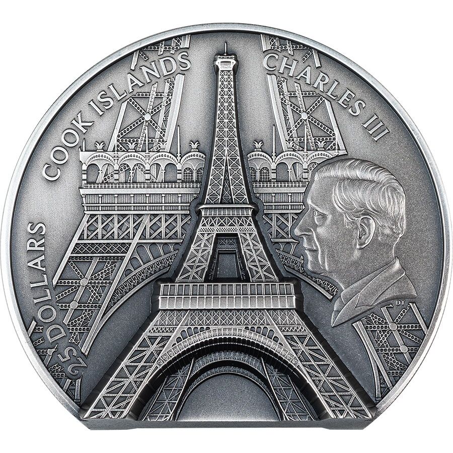Tower-5-oz-obv 2024 Cook Islands 5 oz Eiffel Tower Ultra High Relief Silver Coin