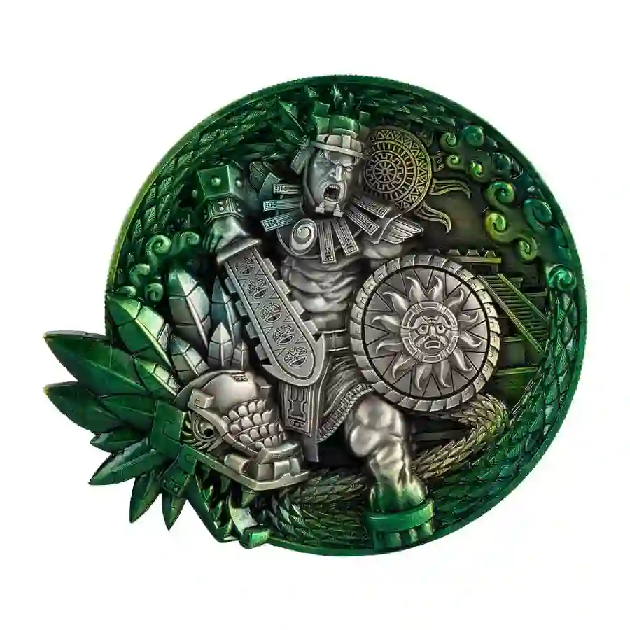 01-Quetzalcoatl 2024 Chad 10 Ounce Quetzalcoatl Ultra High Relief Antique Finish Silver Coin