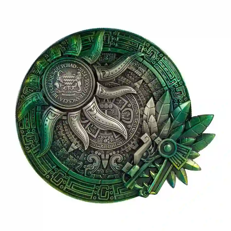 02-Quetzalcoatl 2024 Chad Quetzalcoatl 10 oz Ultra High Relief Antique Finish Silver Coin