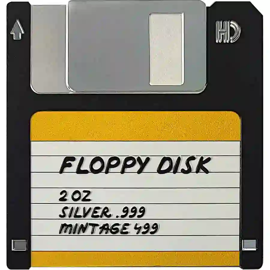 9820_1 2024 Niue 2 Ounce Techstalgic Floppy Disk Color Silk Finish Silver Coin