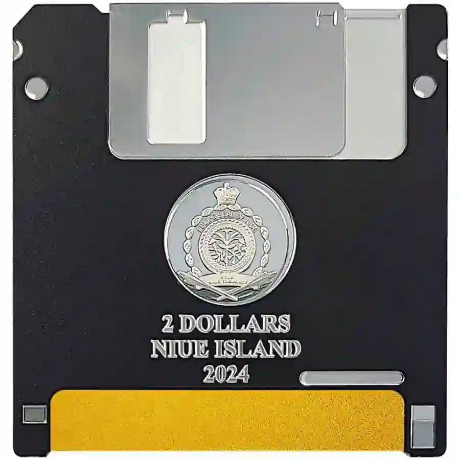 9820_2 2024 Niue Techstalgic Floppy Disk Color Silk Finish Silver Coin