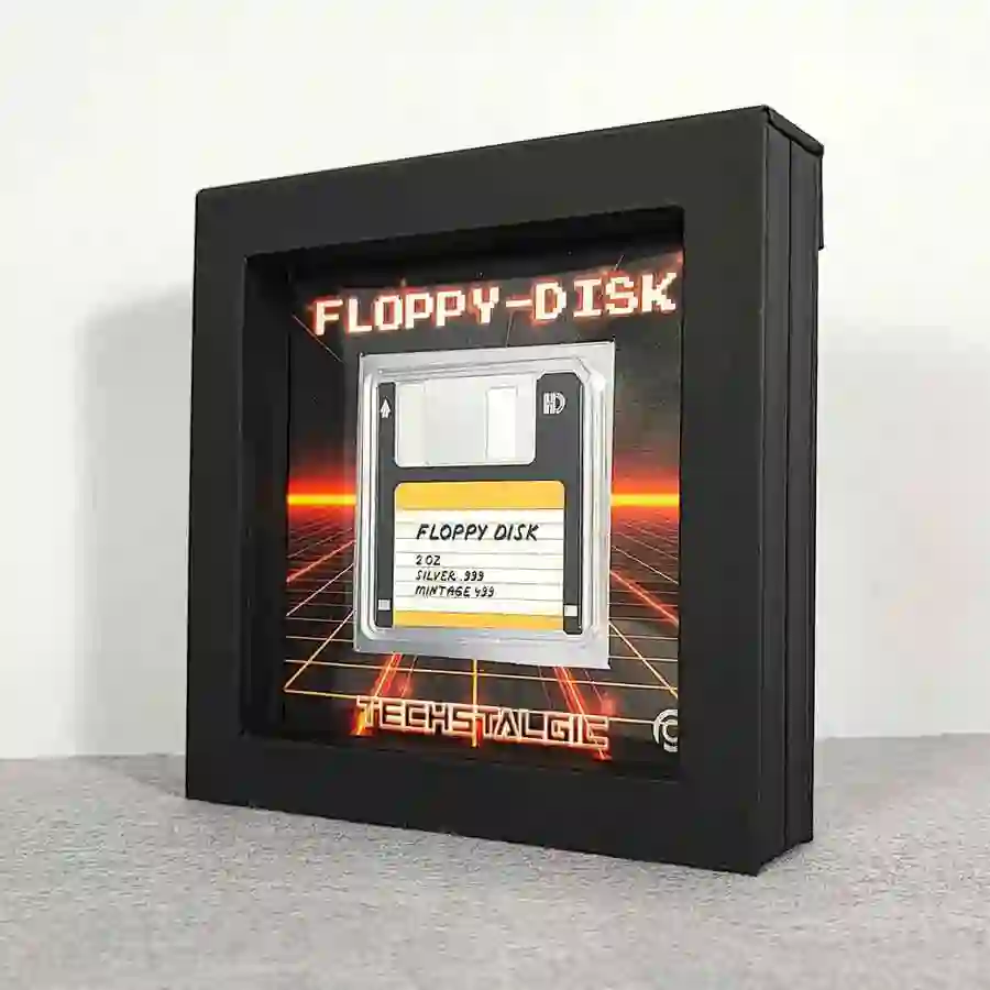 9820_3 2024 Floppy Disk TechStalgic Color Silk Finish Silver Coin
