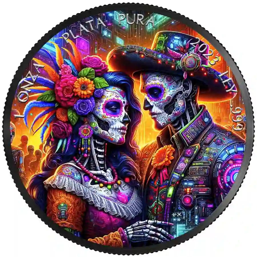 Muertos-2023_reverse 2023 Cyberpunk Dia de los Muertos Color Silver Coin