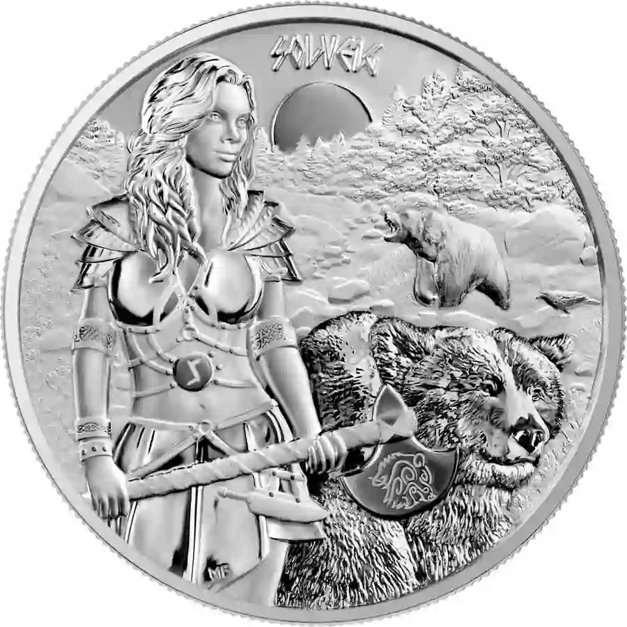 2024-valkyries-solveig-1-oz-silver-bu-900_a 2024 Germania 1 Ounce Valkyries Solveig 5 Mark BU Silver Round
