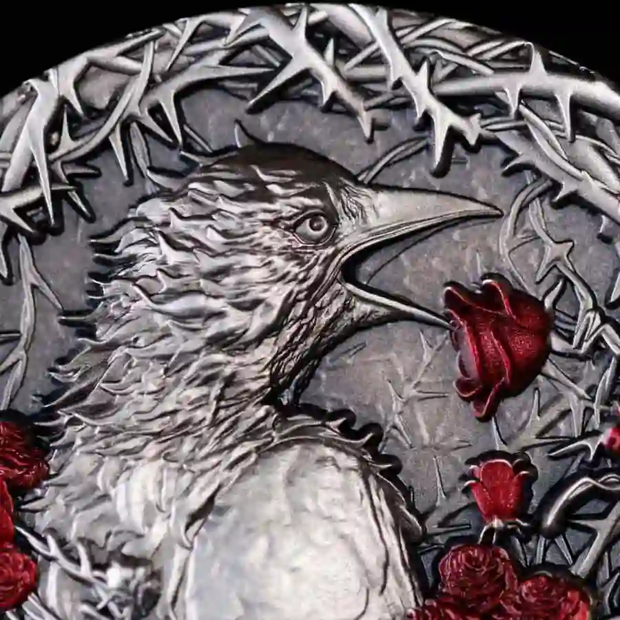 Detail-Shot-Greater-ThornBird-République-Gabonaise-(3) 2025 Greater Thornbird High Relief Color Silver Coin