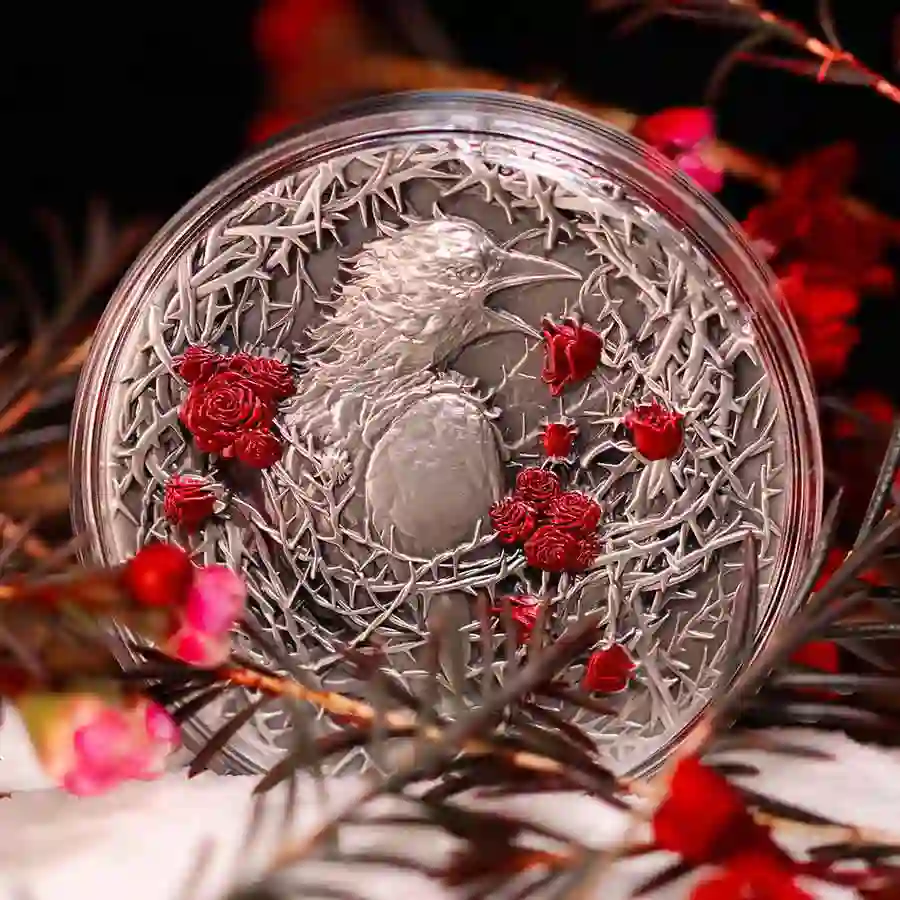 Mood-Shot-Greater-ThornBird-République-Gabonaise-(8) 2025 Gabon Greater Thorn Bird High Relief Color Silver Coin